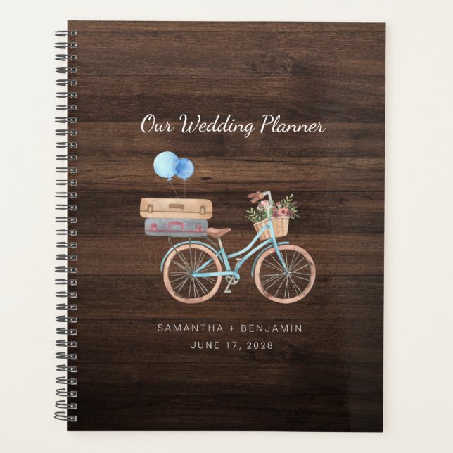 Agenda Elegante Boda Rústica de Madera con Bicicleta Vint (Anverso)