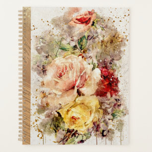 Agenda Elegante Boda Rústico de acuarela floral dorada