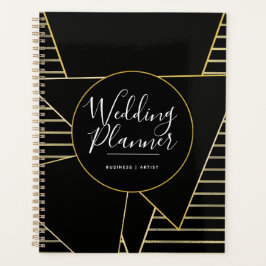 Agenda Elegante Bodas de Rayas de Oro y Hoja Geométrica