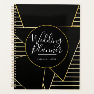 Agenda Elegante Bodas de Rayas de Oro y Hoja Geométrica