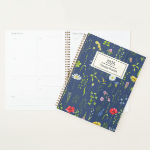 Agenda Elegante Boho Wildflowers Floral Blue Personalizad