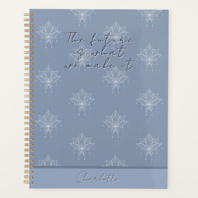 Agenda Elegante Bonito azul Floral Lotus Future Quote (Anverso)