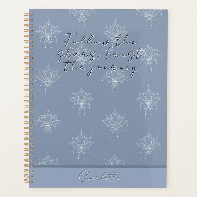 Agenda Elegante Bonito azul Floral Lotus seguir las estre (Anverso)
