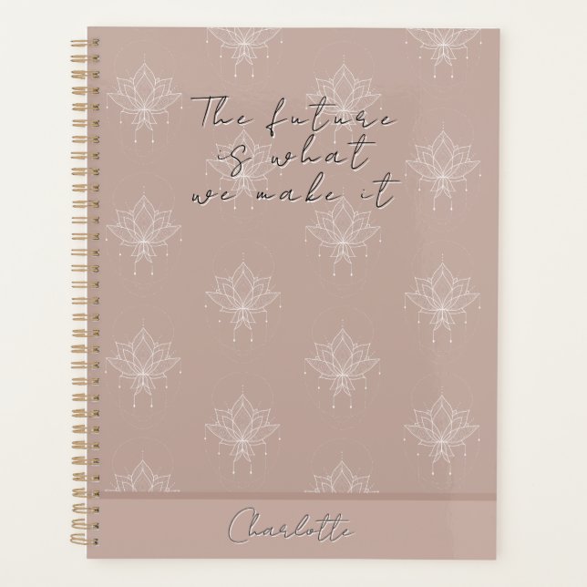 Agenda Elegante Bonito Rosa Floral Lotus Future Quote (Anverso)