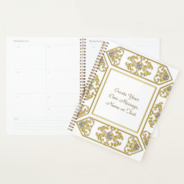 Agenda Elegante borde ornamental dorado con acento de dia