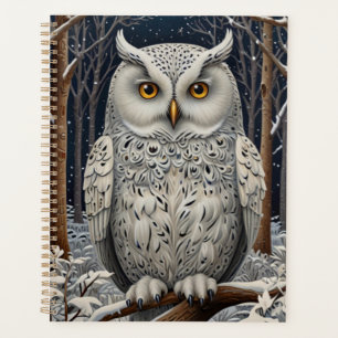Agenda Elegante bosque de invierno de búho blanco