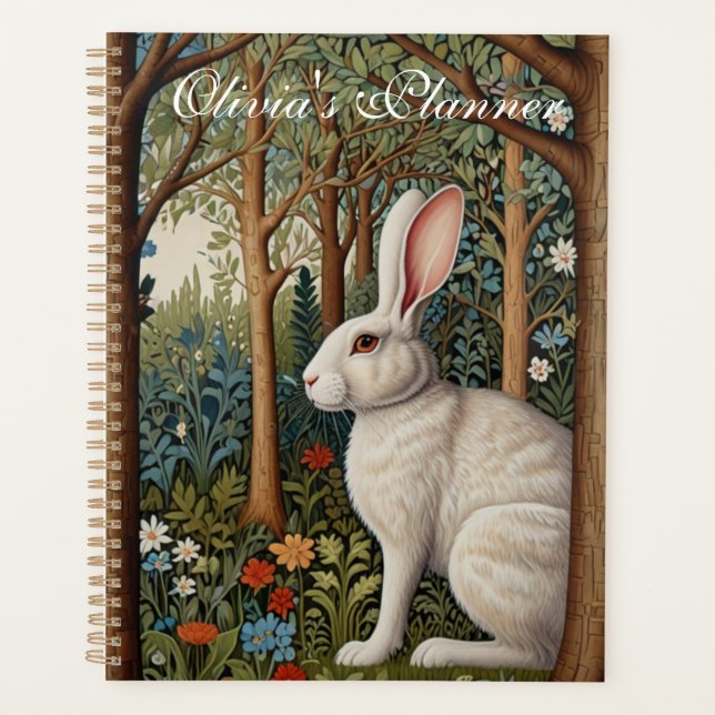 Agenda Elegante bosque retro de conejo blanco (Anverso)