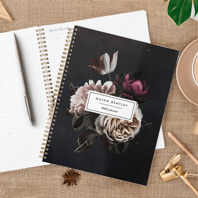 Agenda Elegante Bouquet floral oscuro | Personalizado (Subido por el creador)