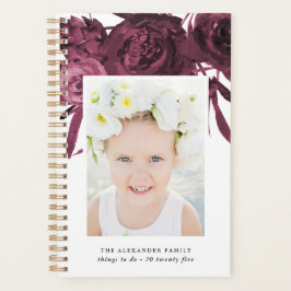 Agenda Elegante Bouquet Maroon Floral con nombre y foto