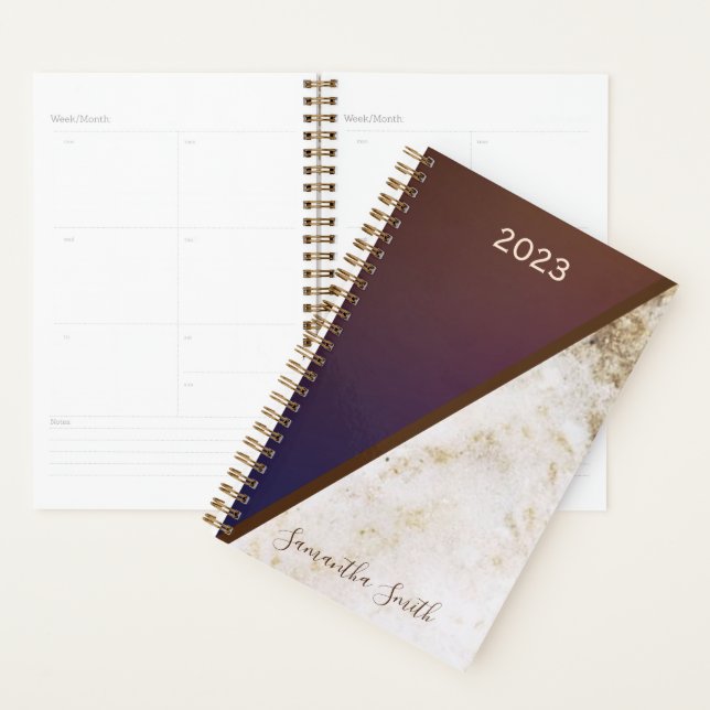 Agenda Elegante Burgundy Magenta Gold Fox Marbledo 2023 (Demostración)