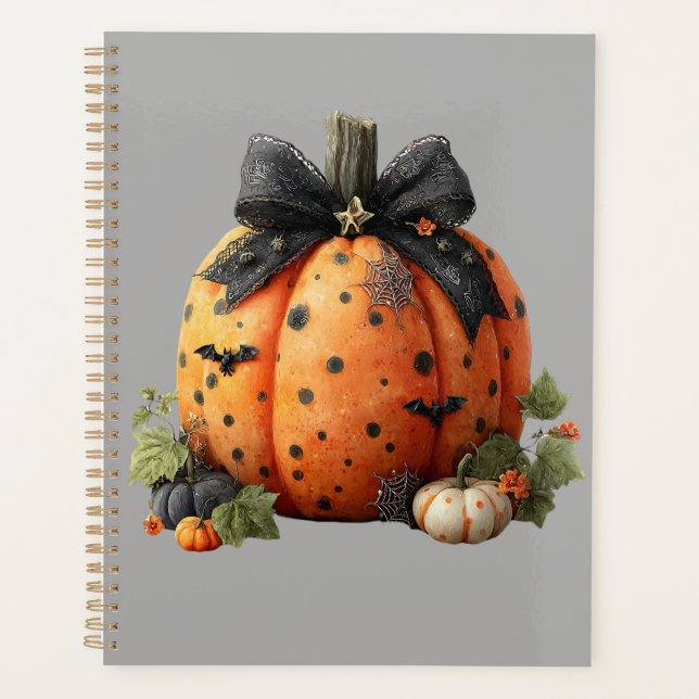 Agenda Elegante calabaza de Halloween con arco negro (Anverso)