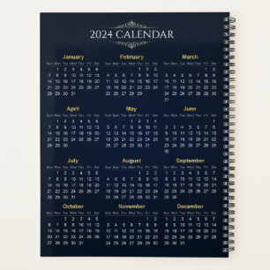 Agenda Elegante Calendario Dorado y Azul 2024 Planifica