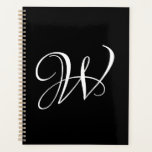Agenda Elegante caligrafía inicial del guión personalizad<br><div class="desc">Elegante caligrafía de guion monograma personalizado letra inicial planner personalizado. Texto blanco personalizado sobre fondo negro. Compruebe el resto de la colección Proyectos de Brighton para buscar elementos coincidentes y coordinados. Siéntase libre de enviar un mensaje para preguntas o ayuda de diseño.</div>