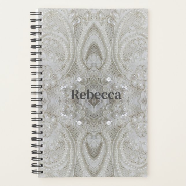 Agenda elegante chic femenino gris crema beige blanco flo (Anverso)