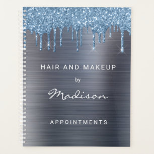 Agenda Elegante cita de plata con gotero azul brillante