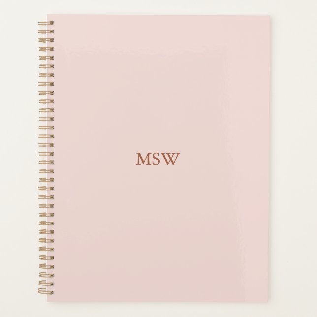 Agenda Elegante clásico monograma rosa rosa negro minimal (Anverso)