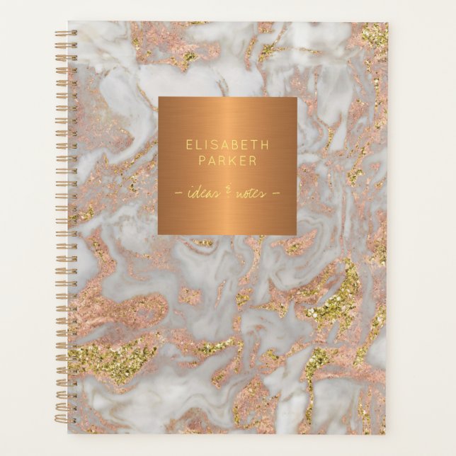 Agenda Elegante cobre metálico de mármol gris dorado (Anverso)