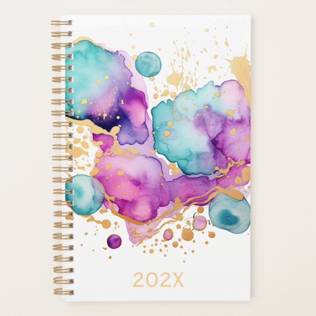 Agenda Elegante color azul púrpura Magenta Gold 2024 (Anverso)