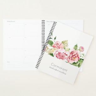 Agenda Elegante color de agua verde rosa puro Peony Flora