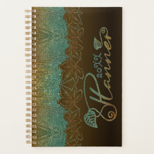 Agenda elegante con purpurina colo miel y turquesa
