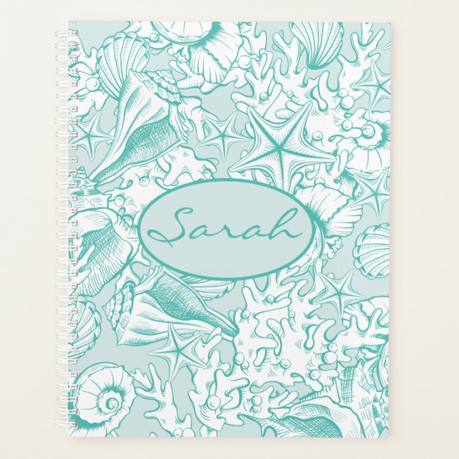 Agenda Elegante concha de mar verde claro personalizada (Anverso)