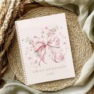 Agenda Elegante Coqueta Rosa y Perlas Personalizada