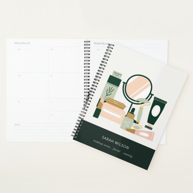 Agenda Elegante cosmético de artistas de maquillaje verde (Demostración)