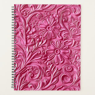 Agenda Elegante cuero labrado rosa