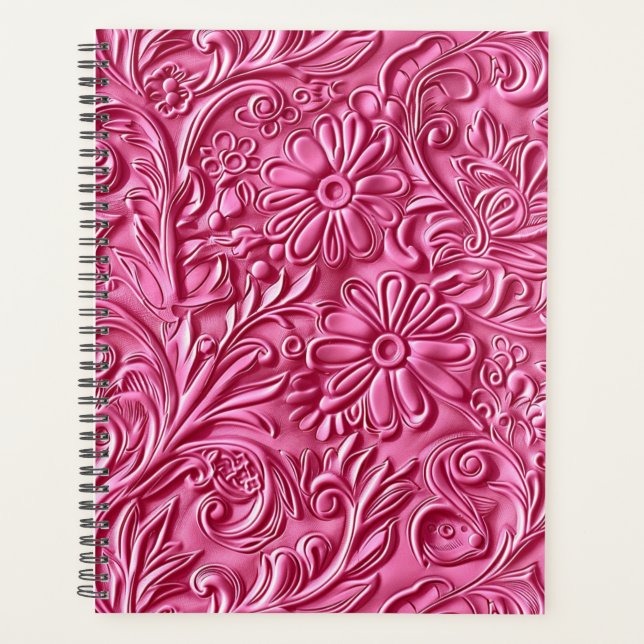 Agenda Elegante cuero labrado rosa (Anverso)