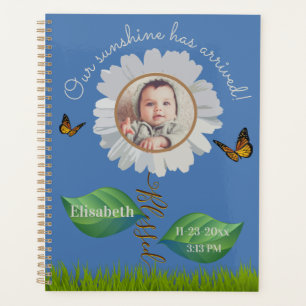 Agenda Elegante Daisy Blue Floral Cute Baby Photo & Name