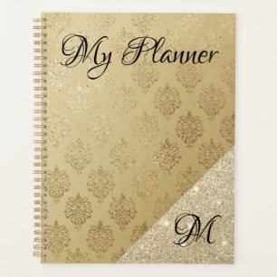 Agenda Elegante Damasco de Oro y Purpurina de Faux