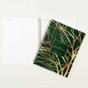 Agenda Elegante Dibujo de Oro Verde Otoño Otoño
