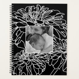 Agenda Elegante dibujo floral minimalista blanco negro