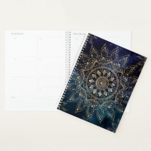Agenda Elegante diseño de galaxia azul Mandala dorada