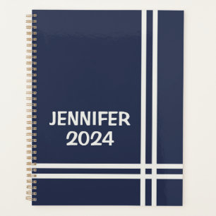 Agenda Elegante diseño de rayas azul marino y blanco