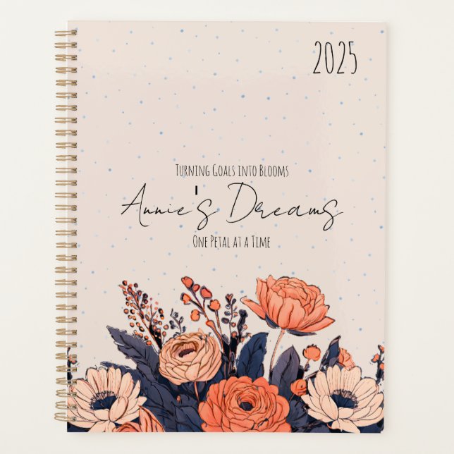 Agenda Elegante diseño floral Personalizado con nombre y  (Anverso)