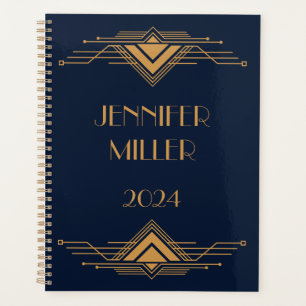 Agenda Elegante diseño geométrico dorado Art Deco