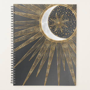 Agenda Elegante Doodles dorados Sun Moon Mandala Diseño