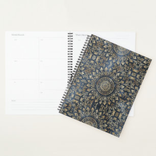 Agenda Elegante dorado azul Mandala Floral