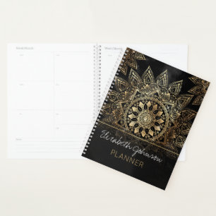 Agenda Elegante dorado Mandala diseño negro