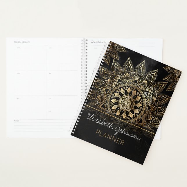 Agenda Elegante dorado Mandala diseño negro (Demostración)