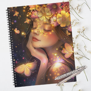 Agenda Elegante dorado y floral rosa con mariposas
