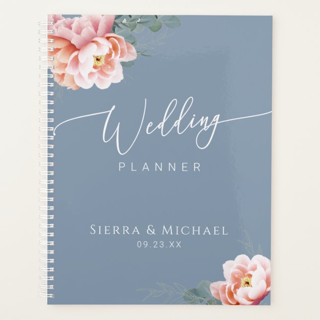Agenda Elegante Dusty Blue Rubor Floral Greenery Boda (Anverso)