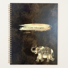 Agenda Elegante elefante dorado, pincel, piel