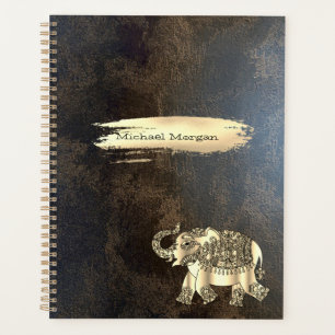 Agenda Elegante elefante dorado, pincel, piel