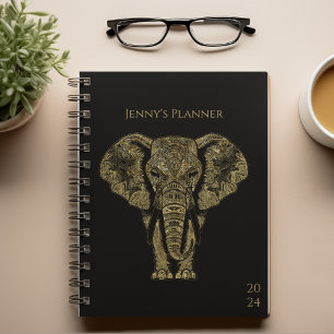 Agenda Elegante Elefante Negro y Oro Semanal Personal