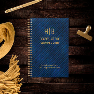 Agenda Elegante empleado de Monograma de Oro Azul de la M
