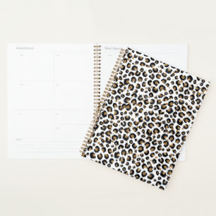 Agenda Elegante estampado de leopardo con brillo dorado