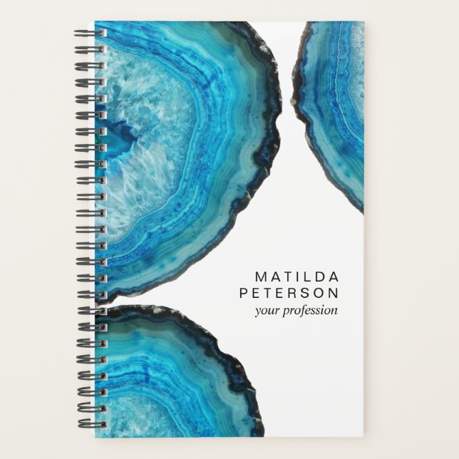 Agenda Elegante estilo moderno agate azul geodésico (Anverso)