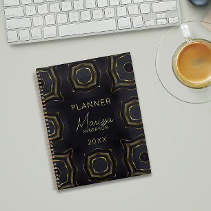 Agenda Elegante estilo negro y oro geométrico funcional